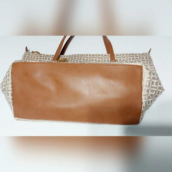 Tommy Hilfiger Large Brown Gold Monogram TH Tote Bag